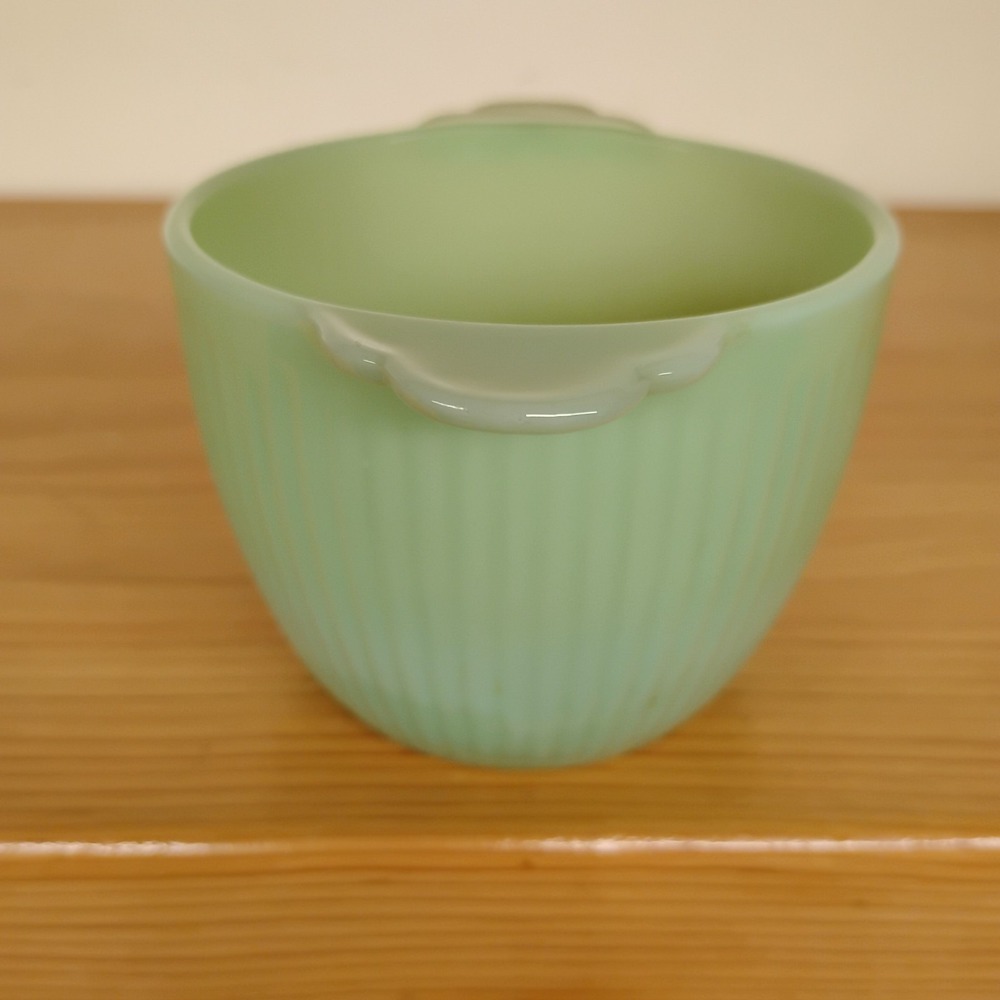 VTG Fire King Ribbed Jadite Jadeite Glass Sugar Bowl Molded Handles No Lid - Picture 7 of 11